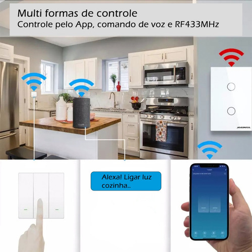 Imagem 2 de 6 de Interruptor Smart Wi-fi 2 Botão Touch Automação Alexa Google