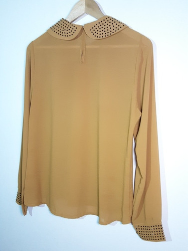 Imagen 3 de 10 de Blusa Color Mostaza Italiana Con Brillos Manga Larga Talla M