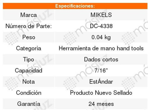 Dado Corto 3/8 Estándar 7/16 Mikels