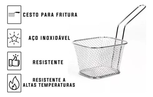 Cesto Fritura Servir Porções Quentes Batata Frita 10cm Inox