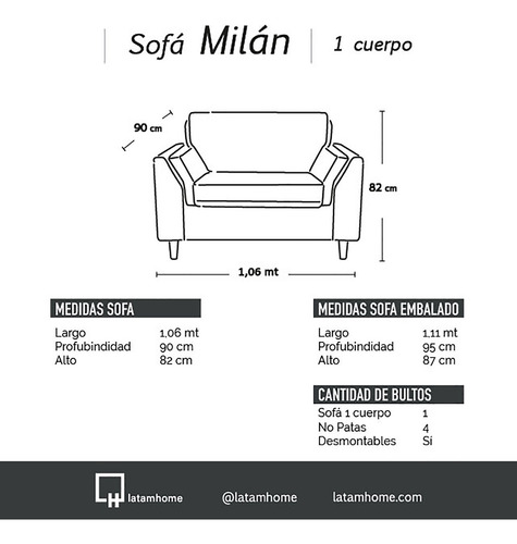 Sofa Milan 1 Cuerpo Lino - Latam Home