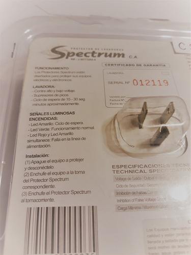 Imagen 3 de 3 de Protector Voltaje Spectrum Lavadoras 110v