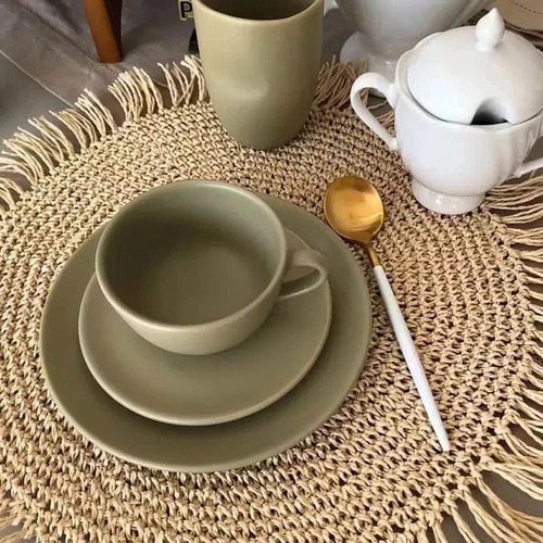 Taza Té C/plato Unni Cerámica 200cc Oxford X6uni Color Oliva Liso