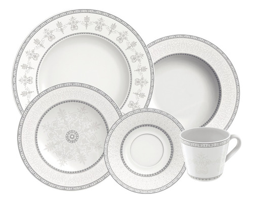 Aparelho De Jantar Porcelana Gabrielle 20 Peças Tramontina Cor Branco/Cinza Liso