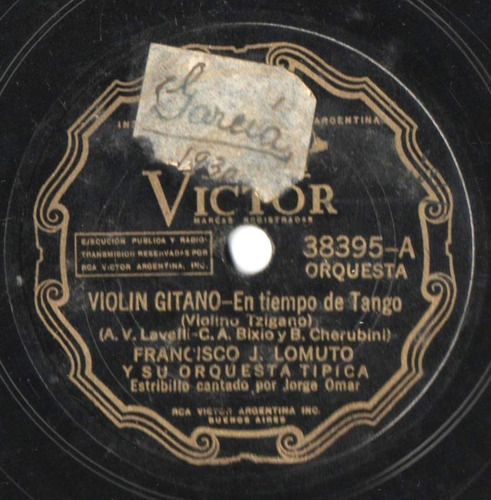 Disco Tango Pasta 78 Rpm Francisco J. Lomuto Y Su Orq. 38395