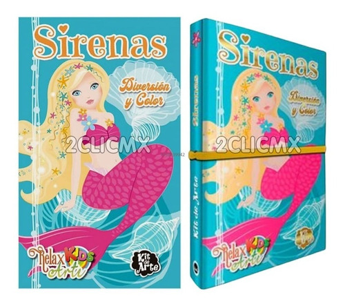 Libro Infantil Colorear Sirenas Kit Arte C/ 12 Colores