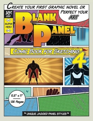 Blank Panel Comic Book For Sketching 4 Jagged Panels, 85x11,
