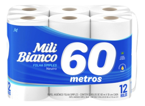 Papel Higiênico Mili Bianco Rolos De 60 Metros 