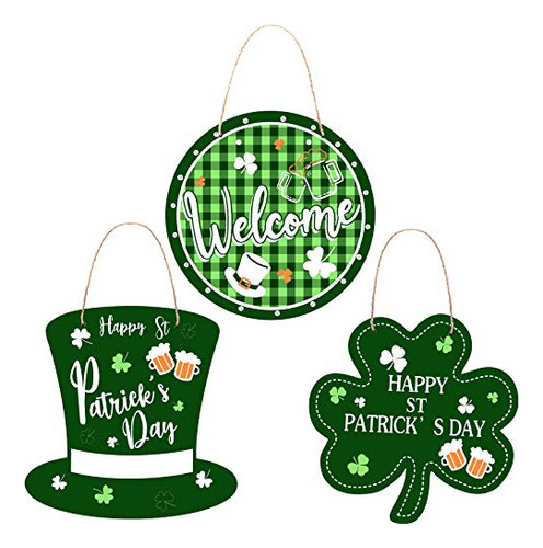 3 Pieces St. Patrick's Day Door Sign Wooden Irish Hangi...