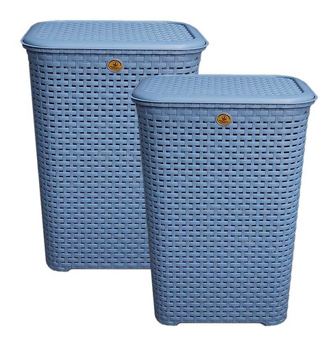 Pack 2 Cesto Canasta Organizador Ropa Sucia Tapa Utilísimo Color Azul