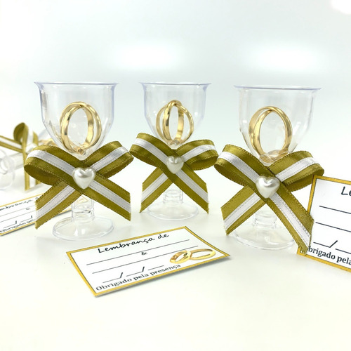 Lembrancinha Casamento Tacinhas Alianças Dourado C/ 80 Unid