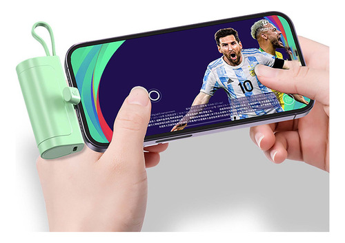 Power Bank Mini 5000 Mah Saiviek Dx121 Batería Portátil Con 1 Cable Salida Tipo C/ Lightning ,Cargador Inalámbrico Compatible Para iPhone, Samsung, Xiaomi, Andriod,Color Verde