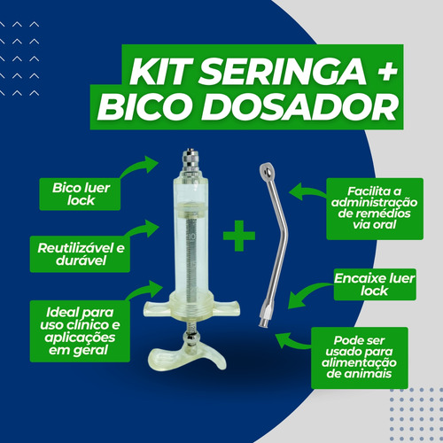 Seringa Vacinador Manual 20ml C/ Bico Dosador Esterilizável