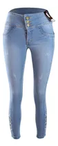 Comprar Pantalón Bordado Celeste Denim Strech Para Mujer