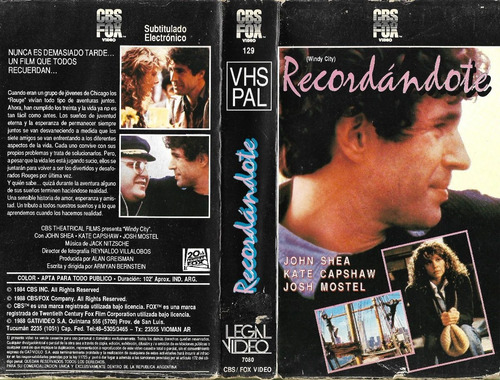 Recordandote Vhs Windy City John Shea Kate Capshaw