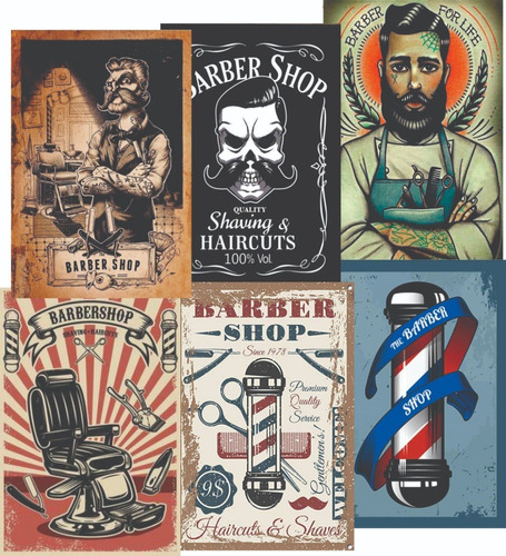 Kit 6 Placas Decorativas Barber Shop Barbearia 