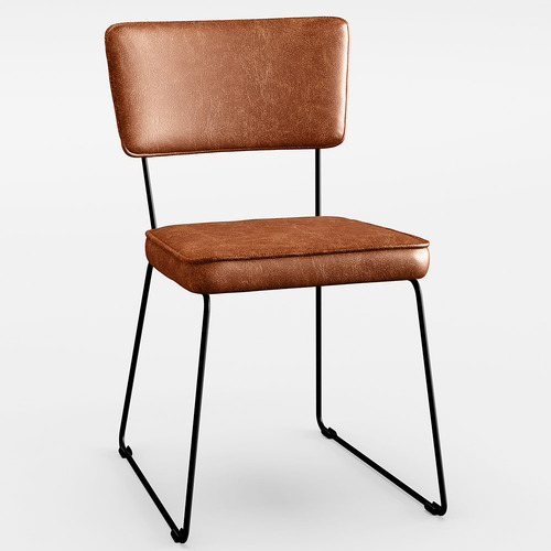 Cadeira Decorativa Estofada Para Sala De Jantar Base Em Aço Allana L02 Couríssimo Camel
