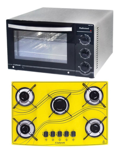 Kit Forno Bancada Inox 45l + Cooktop 5q Amarelo Safanelli