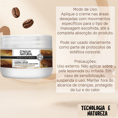 Creme De Massagem Cafeína 7 Ativos 300g Dagua Natural
