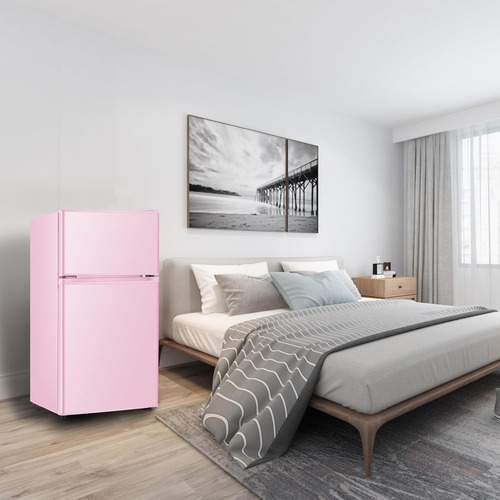 Mini Refrigerador Frigobar Con Freezer Rosa 2 Puertas