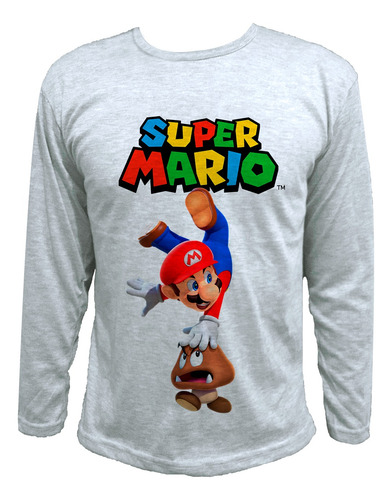 Remera Manga Larga Sublimada Chicos Mario Bros Hongo