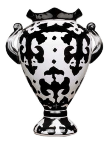 Vaso Em Cerâmica Dolomita Acabamento Glaze, Branco E Preto