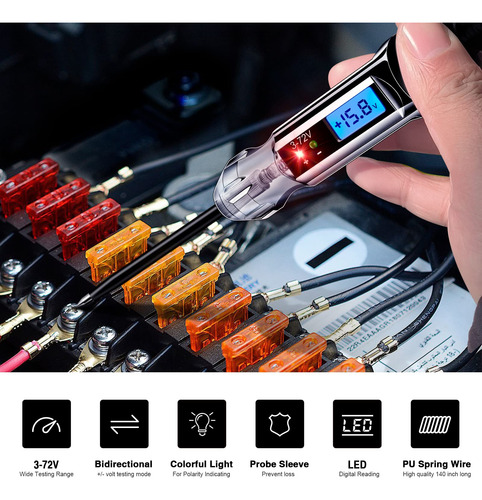 Probador De Circuito Lcd Digital Retroiluminado 3-72v Marca