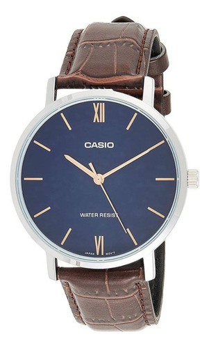 Reloj Casio Hombre Cuero Marrón Mtp-vt01l-2b Azul Clásico