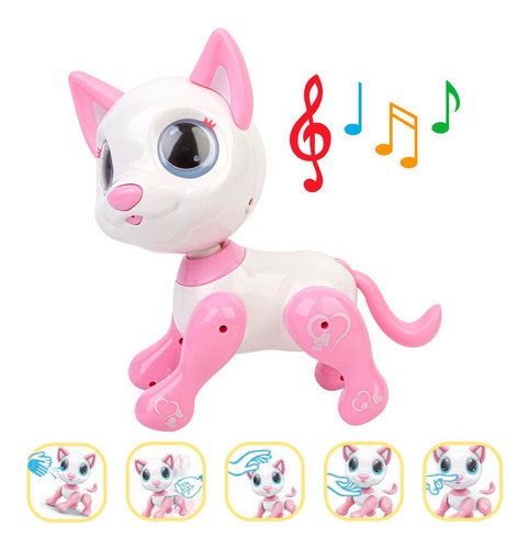Gatito Robot Smart Interactivo Táctil Sonidos Camina Baila Personaje Blanco Y Rosa