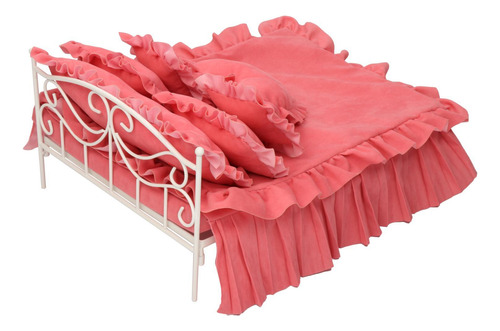 Miniatura Exquisita De La Cama De La Casa De Muñecas Rosa
