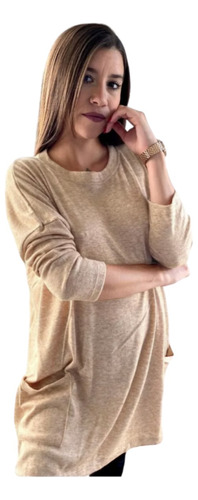 Maxi Sweater Mujer Lanilla Angora Con Bolsillos Tendencia