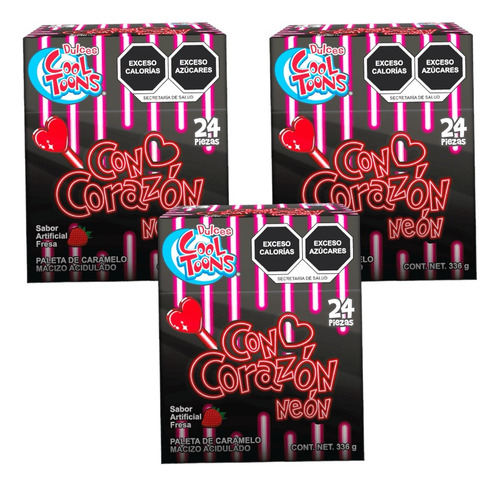 Paleta De Corazon Neon Con Palito Luminoso Brilla 72 Pzs
