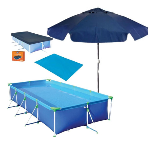 Piscina 6200 Litros Com Capa + Forro + Guarda Sol Azul 1,60m