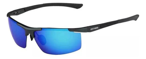 Anteojos de sol polarizados Veithdia V6588 con marco de aluminio color gris, lente azul de policarbonato, varilla gris de aluminio