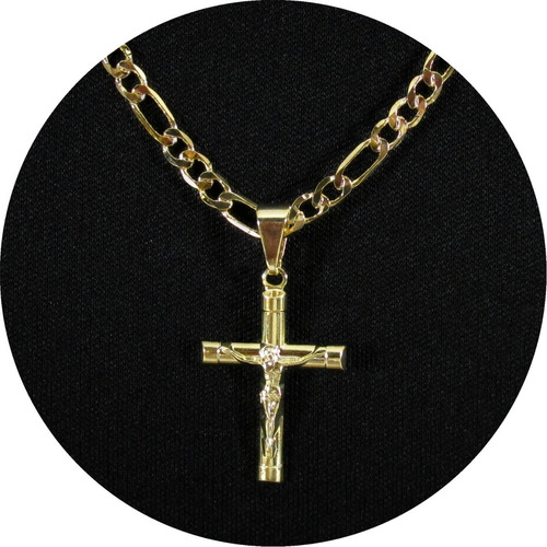 Corrente Masculina Crucifixo 3x1 60cm Banhada A Ouro