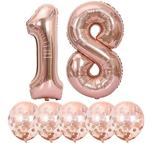 Globos De Confeti Número 18 Y Oro Rosa