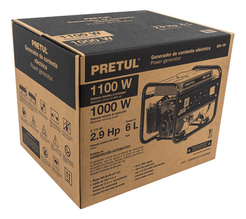 Generador Portátil 1 Kw Motor A Gasolina, Pretul 26033