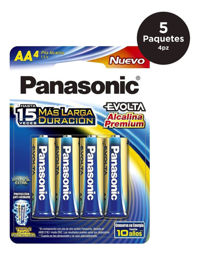 Pilas Aa Alcalinas Panasonic Evolta Lr6egl/4b  5 Paquetes