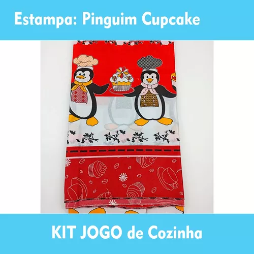 Kit 1 Jogo Cozinha Tergal 8 Peças Cortina Estampado Promoção