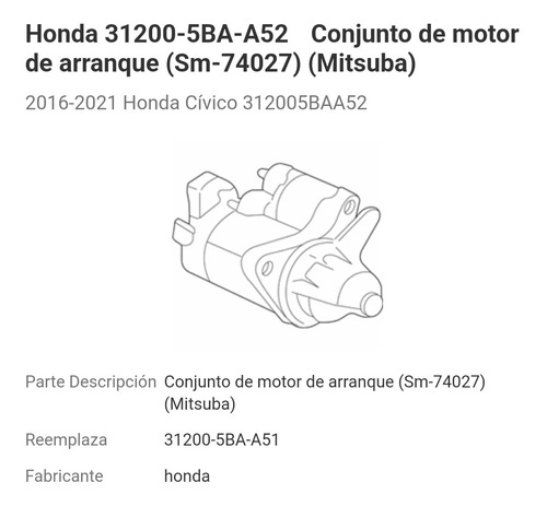 Marcha Honda Civic 2.0 16-21 Sm-74027 31200-5ba-a52