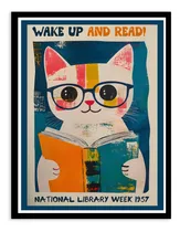 Comprar Cuadro Decorativo Gato Leyendo Poster Libro Lectura 3