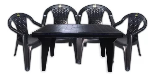 Combo 4 Sillas Ancona 1 Mesa Reforzada Mascardi Negro