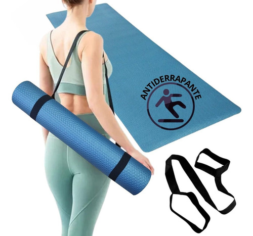 Tapete Yoga Pilates Fitness Ginastica 1,80m X 53cm X 5mm Cor Azul-petróleo