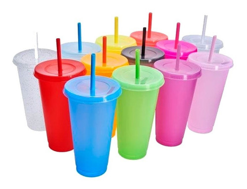 Vaso De Plastico Fiesta Con Tapa Y Popote 800ml (50 Pzas)