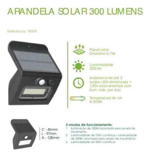 Luminária Arandela Solar Sensor Presença 6500k Prova Dágua
