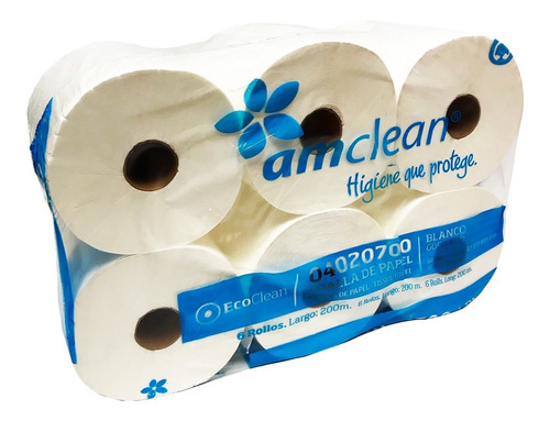 Bolson Toalla Papel Amclean 6 Rollos X 200mts Blanco Gofrado