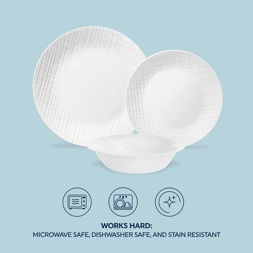 Set Vajilla Corelle Linen Weave 12pz Blanco