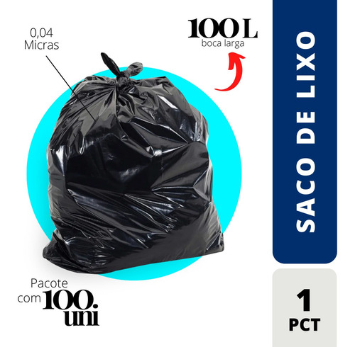 Saco Lixo Resistente Fino 100lts Boca Larga Com 100 Uni Full