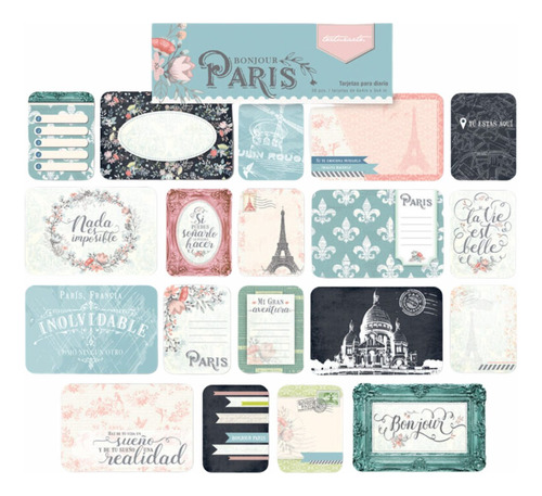 38 Tarjetas Decorativas Bonjour París Scrapbook Journal Card