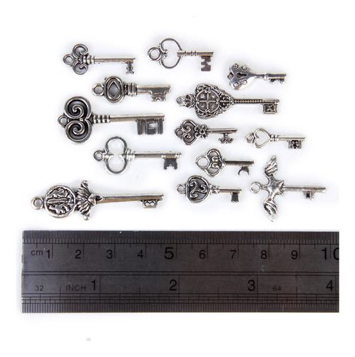 . 13 Piezas De Tono De Plata Antigua Clave Colgantes 20-43mm
